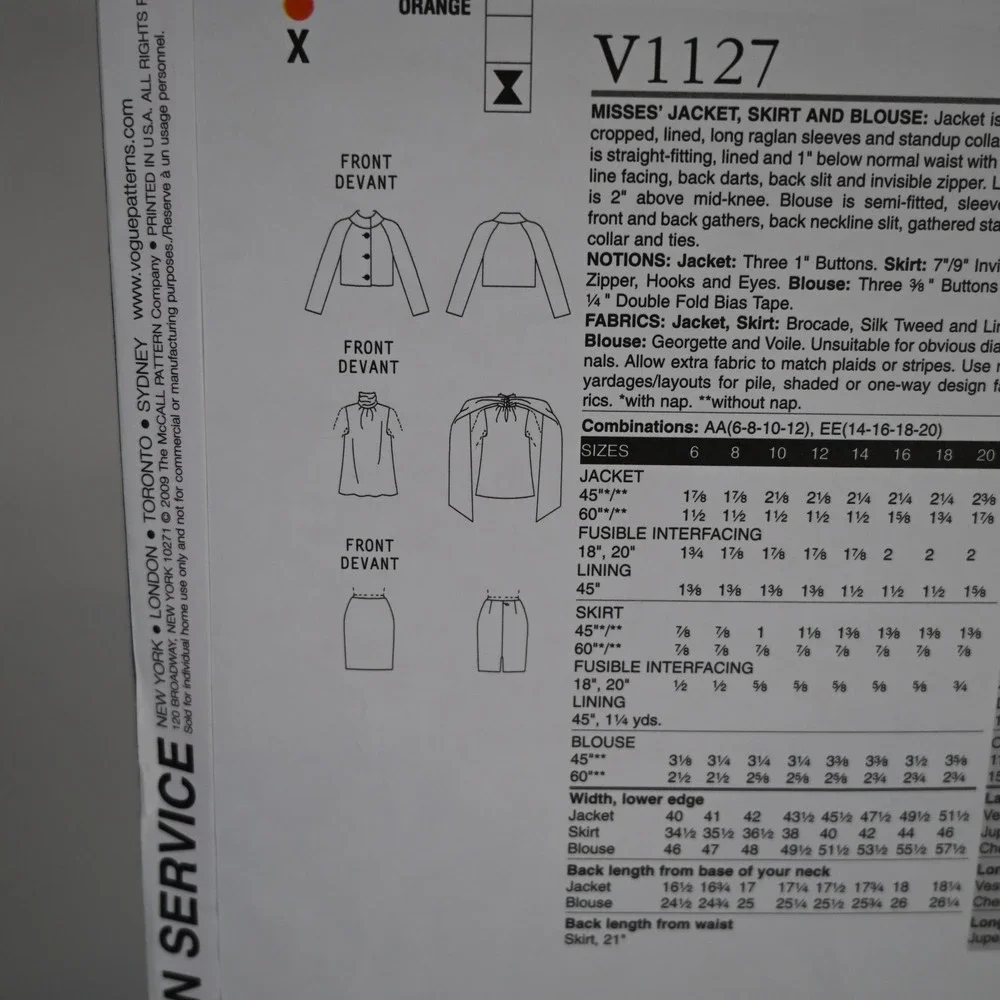 Platinum Vogue 1127 Sewing Pattern Misses 14-20 Uncut Factory Folded - Picture 3 of 6